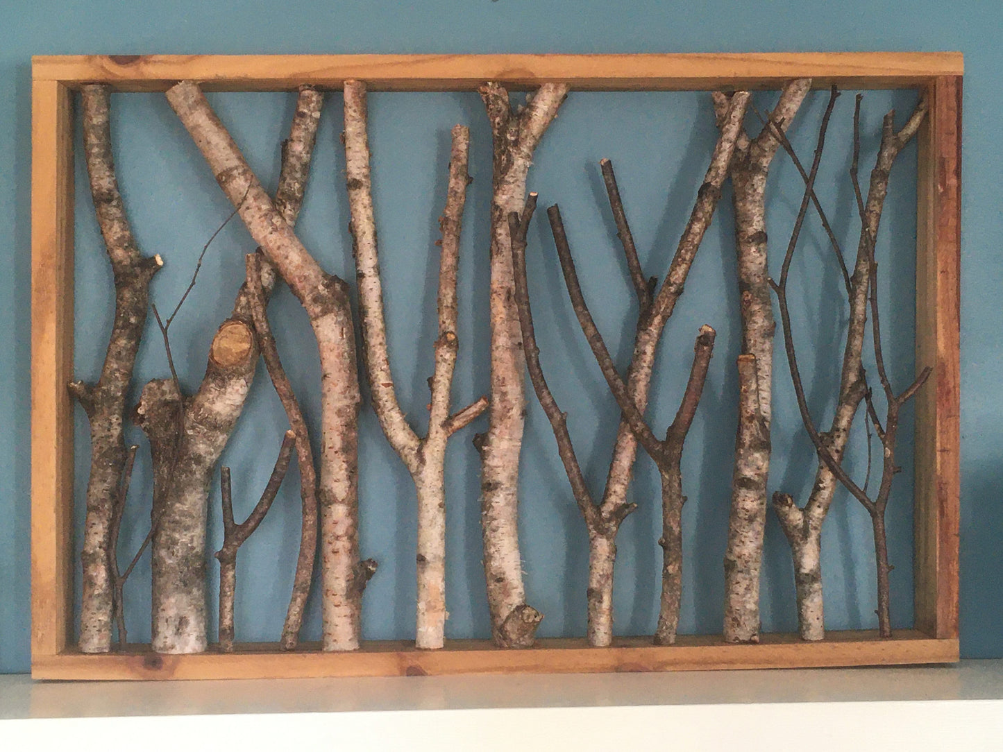 Rustic Foraged Birch Branches 3D Art with Reclaimed Pine Frame - "Winter in the Woods" - Large Format 24x36